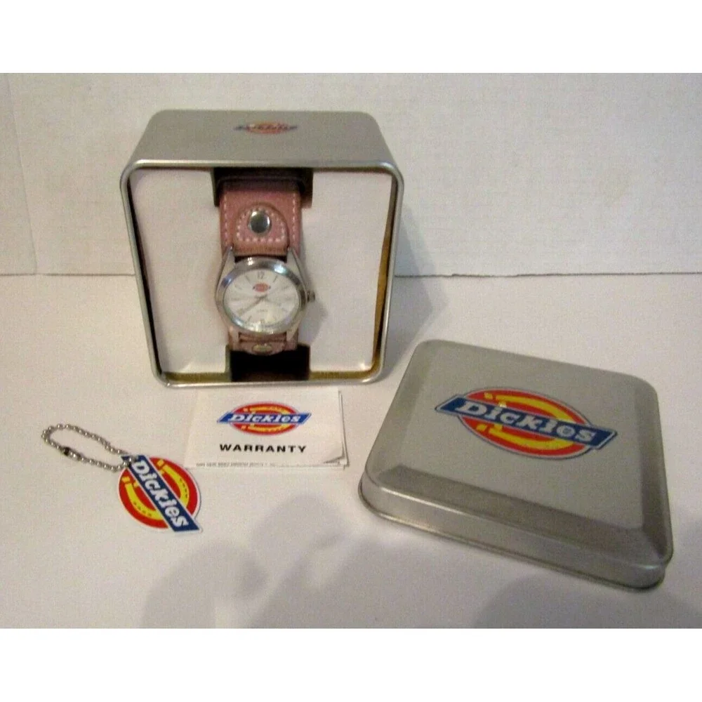 Dickies Quartz Watch Vintage Pink Suede Leather Band With Box Papers Tag Womens
